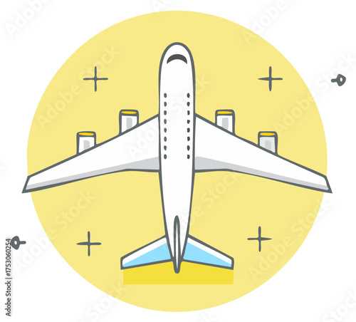 Stylized Airline Aircraft Flying with Yellow Background and Gray Accents Line Drawing