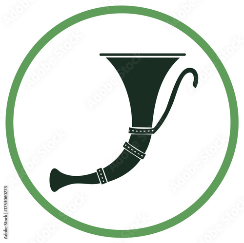 Hunting horn emblem featuring classic design with green circle, symbolizing tradition and outdoors