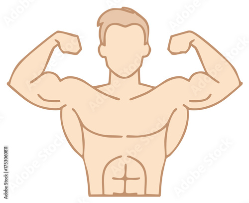 Illustration of a muscular man flexing his biceps, bodybuilder