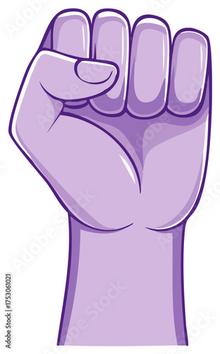 Raised fist illustration symbolizing power, unity, resistance, support, or solidarity expressed in lavender hue and cartoon-like style.