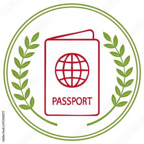 Passport Emblem with Globe and Laurel Wreath Symbolizing Global Travel and Achievement