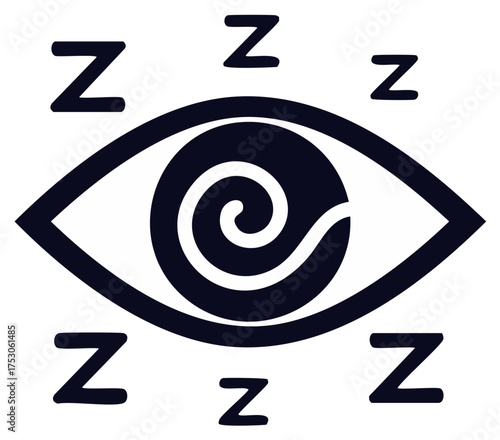 Abstract eye graphic with spiral pupil and floating Z symbols depicting sleep or rest