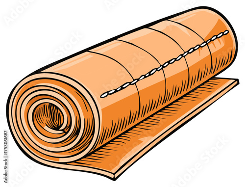 Orange Sleeping Bag Rolled Up with Stitching Detail