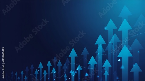 Abstract blue arrows rising on dark background symbolizing growth, success, progress, and innovation

