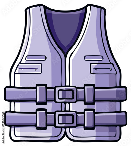Isolated illustration of a lilac-colored life jacket, vector safety equipment, nautical accessory