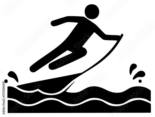 Dynamic watersport icon featuring a person on a board creating a splash on waves