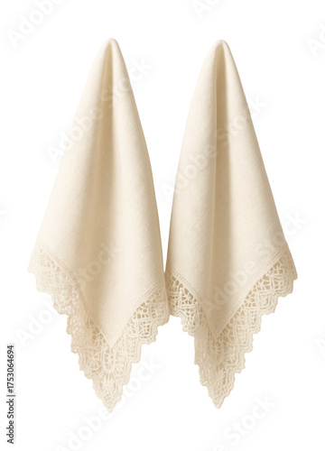 Linen napkins with lace trim, perfect for a vintage cottage dining atmosphere.