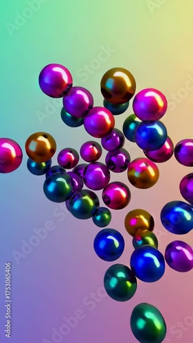 Abstract composition of floating iridescent balls in a gradient background