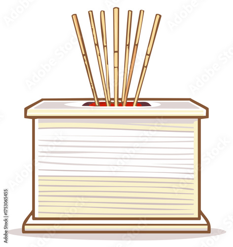 Incense sticks in a holder illustration offering religious items prayer sticks for fortune cartoon graphic
