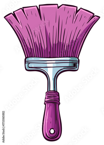 Illustration of magenta colored paintbrush for painting wall, surface, drawing, or coloring craft project.