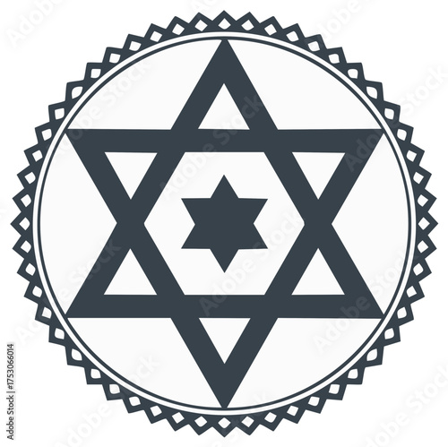 Star of David religious symbol within a decorative circular frame graphic design representing Judaism