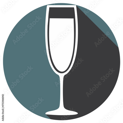 Stylish champagne flute icon with long shadows on a round background, perfect for celebrations and festive occasions