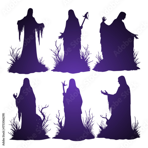Mysterious Hooded Woman Silhouette Set
