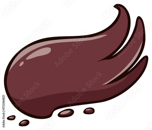 Dynamic splash of glossy brown liquid chocolate or mud cartoon illustration