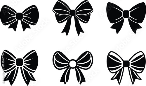 Black Ribbon Bow Silhouettes Collection Vector Illustration