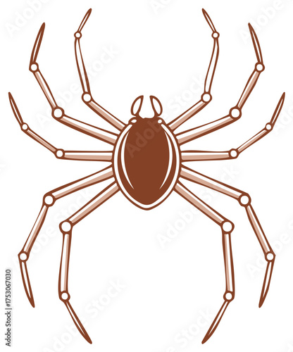 Brown eight legged spider cartoon vector illustration representing an arachnid or insect