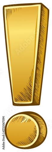 Bold Gold Exclamation Point Symbol Illustration with Outline Detail