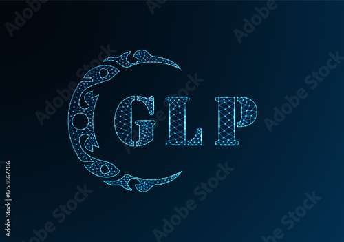 Low poly letter logo GLP design. GLP letter logo low poly vector design on blue color gradient background. GLP logo low poly design