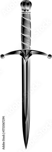 A dagger medieval knightly sword parrying knife in a vintage woodcut engraved etching illustration style