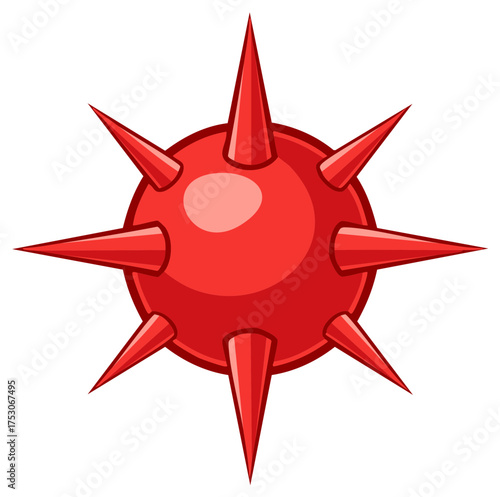 Red Spiked Ball Illustration Cartoon style with sharp spikes isolated on white background