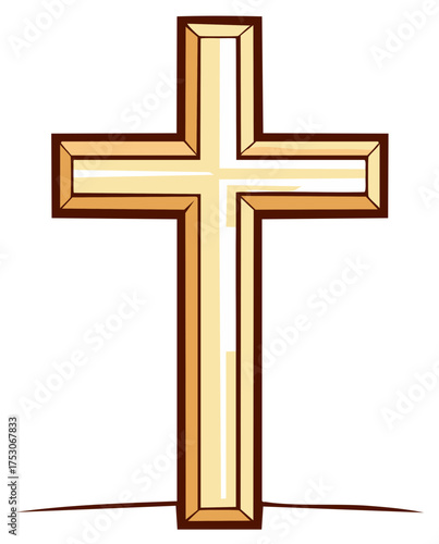 Elegant simple wooden cross design icon graphic depicting Christianity faith and symbols