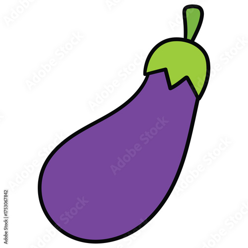 Hand-drawn cartoon eggplant on a white background.