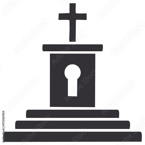 Memorial Cross and Keyhole Silhouette Illustration