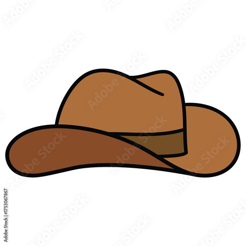 Hand-drawn cartoon leather brown cowboy hat on a white background.