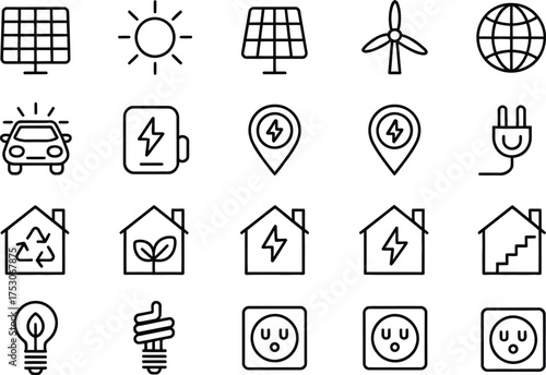 Set of environmental and ecological icons isolated on white background renewable energy concept