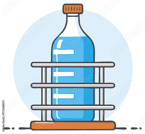 Refreshing clean water bottle in a metal rack dispenser for hydration concept illustration