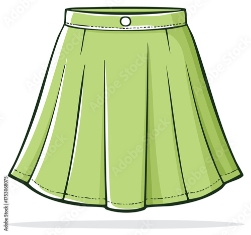 Cute light green pleated skirt illustration in a cartoon comic style