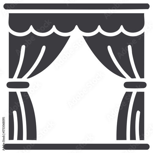 Theater stage with open curtains simple glyph icon for performance and show