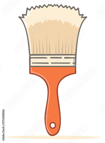 Orange Handled Paint Brush with Beige Bristles Isolated Painting Tool Icon