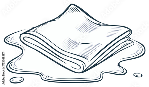 Vector towel stack sketch with spilled liquid illustration for design and creative projects, cloth