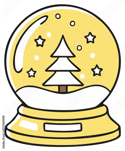 Christmas snow globe featuring a stylized fir tree and stars vector illustration design festive holiday ornament