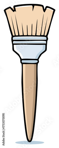 Cartoon illustration of a paint brush with a wooden handle and bristles