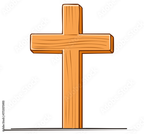 Wooden Christian Cross Illustration Symbolizing Faith and Religious Beliefs, Vector Image