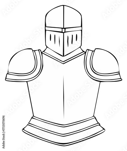 Elegant Black and White Line Art Illustration of a Full Body Knight's Armor Piece