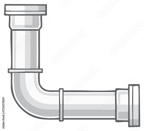 Cartoon Illustration of an L-shaped Water Drain Pipe for Plumbing or Construction Designs, Grey and White