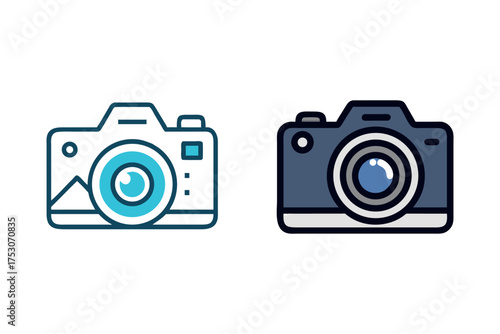 Two vintage cameras in outlined style a contrasting visual representation silhouette