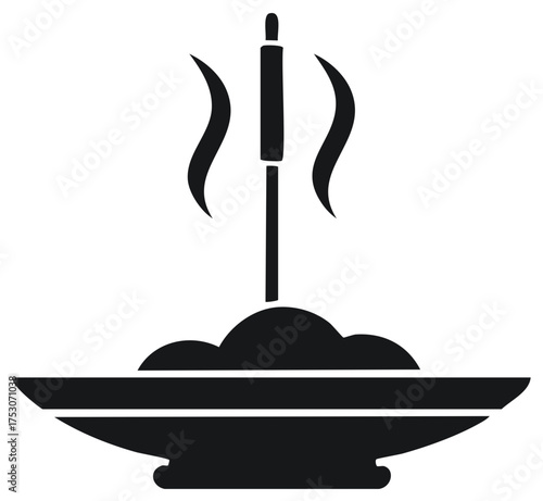 Aromatherapy Incense Stick on Plate with Hot Smoke Black Silhouette