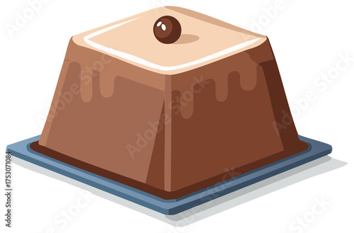 Delicious chocolate dessert with glossy glaze and garnish on a plate