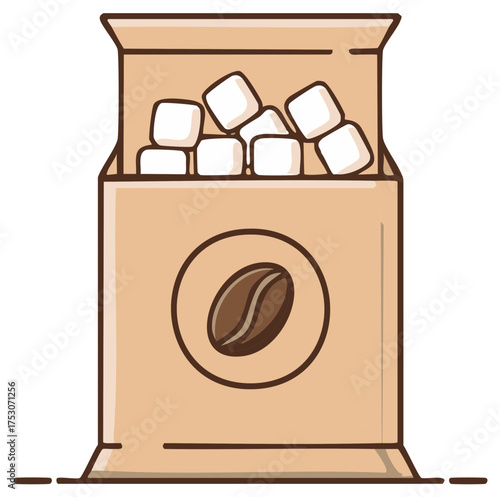 Open Paper Bag of Sugar Cubes with Coffee Bean Symbol Vector Icon
