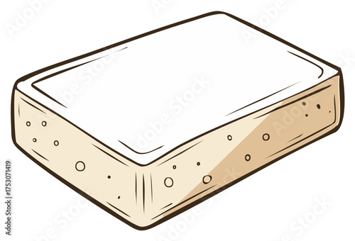 Isolated Block of Tofu Food Item Drawing, Illustration, Ingredient