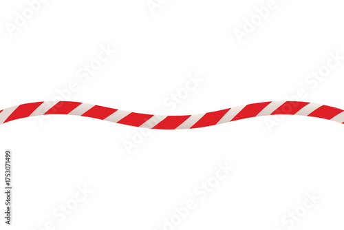 Wavy Red and White Striped Ribbon or Tape Isolated on White Background