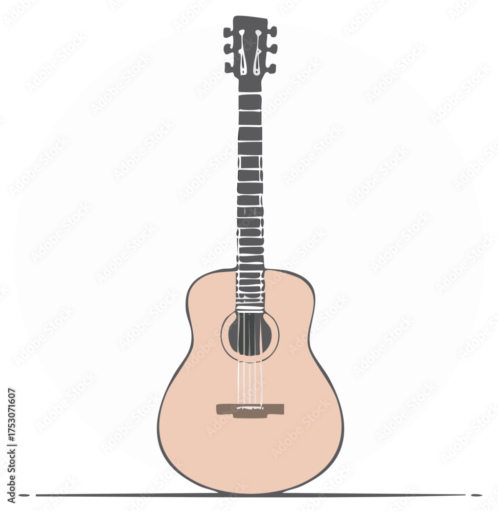 Obraz premium Acoustic Guitar Simple Vector Illustration Minimalist Style