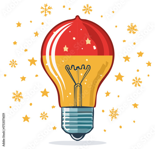 Illuminated idea bulb with festive stars and snowflakes design