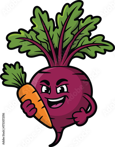 Cartoon beet holding a carrot vegetable food