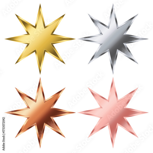 Elegant metallic star ornaments in gold silver bronze and shiny finishes for festive decor stylish crafts home accents and celebratory decorations