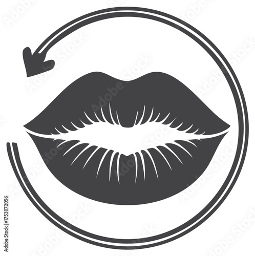 Lips encircled by arrow illustration mouth symbol beauty product logo graphic